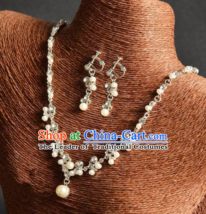 Top Grade Handmade Chinese Classical Full Dress Jewelry Accessories Wedding Tassel Pearls Crystal Necklace and Earrings Bride Hanfu Headgear for Women