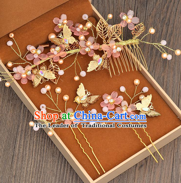 Top Grade Handmade Chinese Classical Hair Accessories Princess Wedding Baroque Pink Flowers Hair Clasp Hairpins Headband Bride Headwear for Women