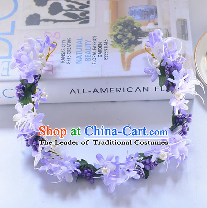 Top Grade Handmade Chinese Classical Hair Accessories Princess Wedding Baroque Purple Flower Garland Hair Clasp Headband Bride Headwear for Women