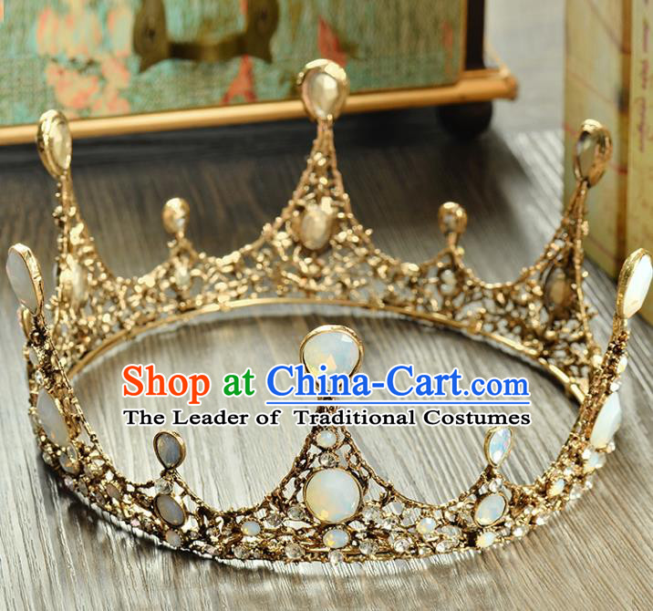 Top Grade Handmade Hair Accessories Baroque Luxury Opal Round Royal Crown, Bride Wedding Hair Kether Jewellery Princess Imperial Crown for Women