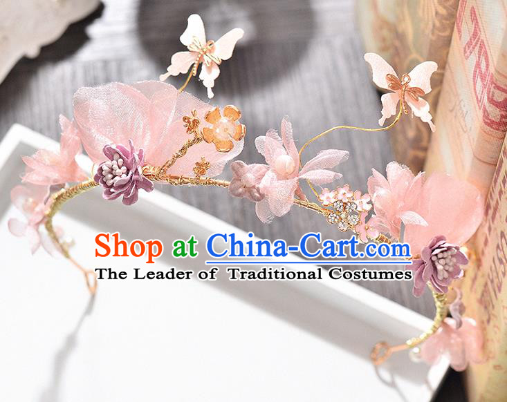 Top Grade Handmade Chinese Classical Hair Accessories Princess Wedding Baroque Pink Flowers Garland Hair Clasp Headband Bride Headband for Women