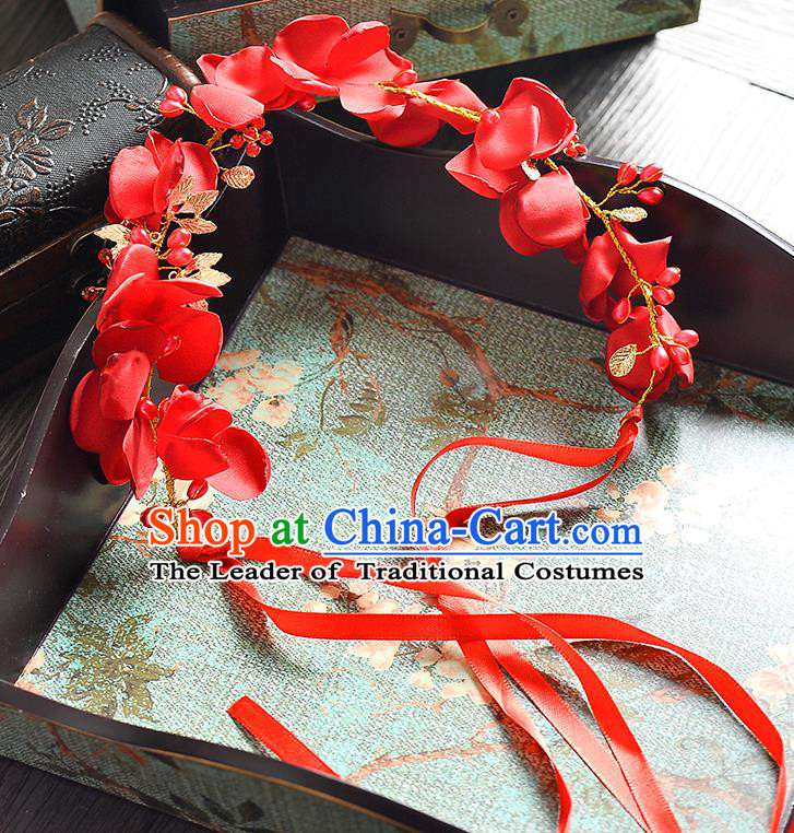 Top Grade Handmade Chinese Classical Hair Accessories Princess Wedding Baroque Headwear Red Flowers Hair Clasp Bride Headband for Women