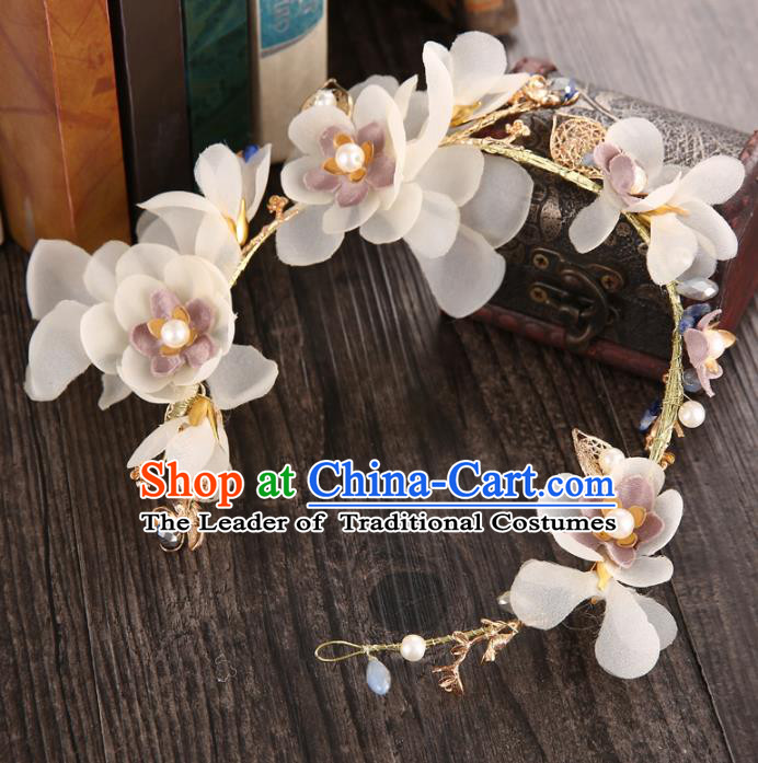 Top Grade Handmade Chinese Classical Hair Accessories Princess Wedding Baroque Headwear Beige Flowers Headband Hair Clasp for Women