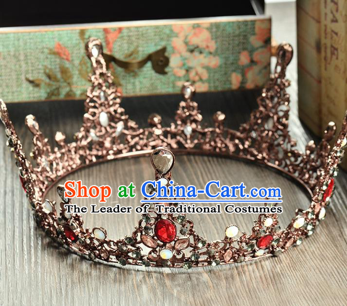 Top Grade Handmade Hair Accessories Baroque Crystal Round Imperial Crown, Bride Wedding Hair Jewellery Queen Crystal Crown for Women