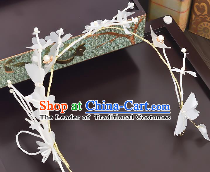 Top Grade Handmade Chinese Classical Hair Accessories Princess Wedding Baroque Headwear White Flowers Headband Hair Clasp for Women