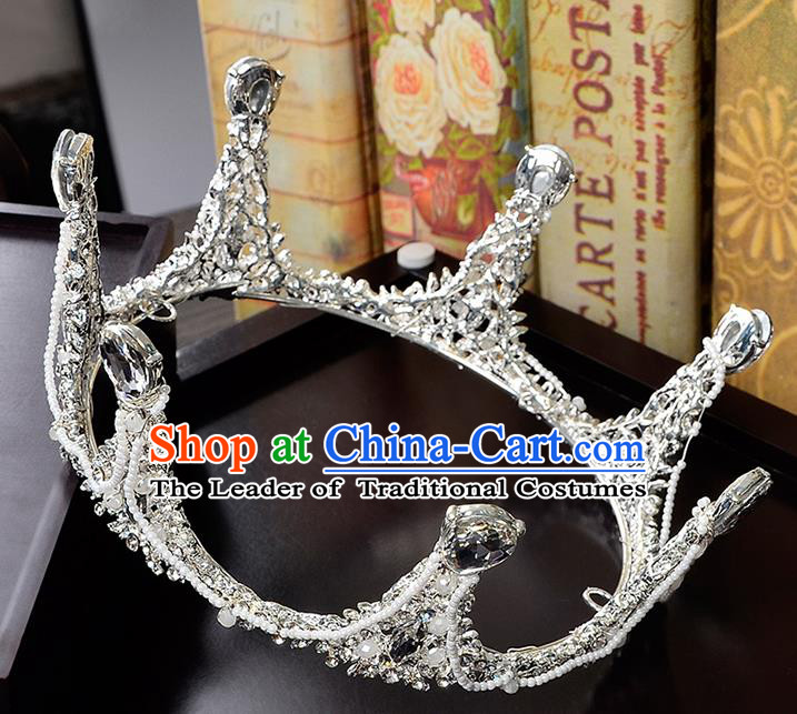 Top Grade Handmade Hair Accessories Baroque Crystal Round Imperial Crown, Bride Wedding Hair Jewellery Queen Crystal Crown for Women