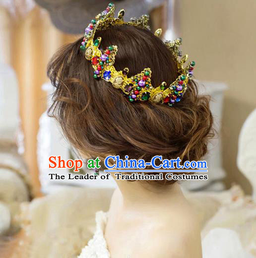 Top Grade Handmade Hair Accessories Baroque Colorful Crystal Royal Crown, Bride Wedding Hair Jewellery Princess Imperial Crown for Women