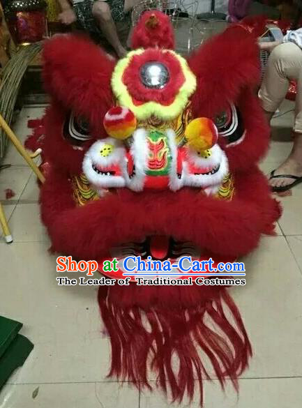 World Lion Dance Competition Red Fur Lion Head Lion Dance Costumes Complete Set for Adult