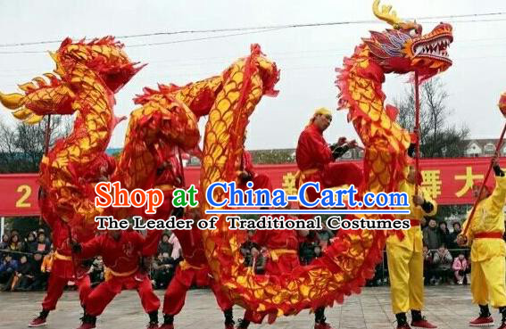 World Dragon Dance Competition Red Dragon Head Lion Dance Costumes Complete Set for Adult