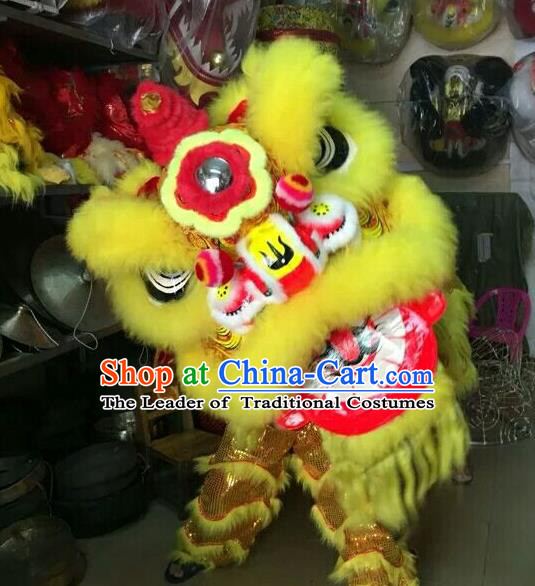 World Lion Dance Competition Yellow Lion Head Lion Dance Costumes Complete Set for Adult