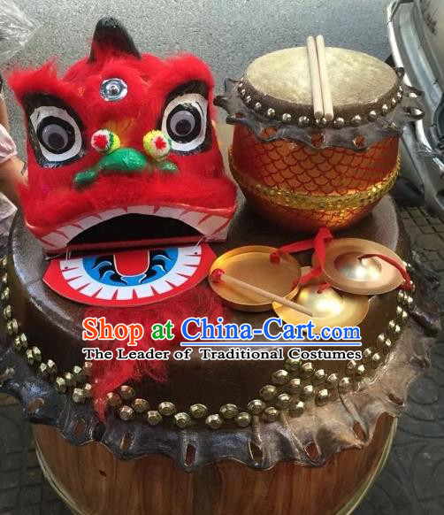 World Lion Dance Competition Orange Fur Lion Head Lion Dance Costumes and Drum Gong for Kids