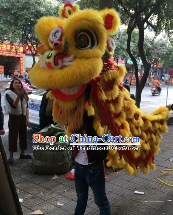 World Lion Dance Competition Yellow Fur Lion Head Lion Dance Costumes for Adult