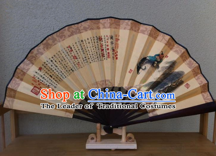 Traditional Chinese Crafts Silk Folding Fan China Sensu Printing Cowboy Accordion Paper Fan for Men