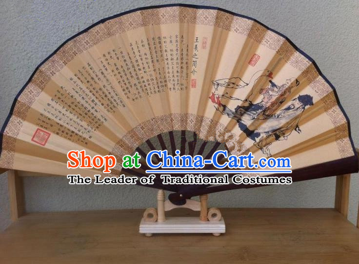 Traditional Chinese Crafts Silk Folding Fan China Sensu Ink Painting Orchid Pavilion Calligraphy Accordion Fan for Men