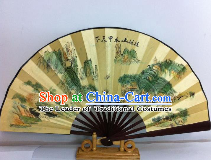 Traditional Chinese Crafts Peking Opera Folding Fan China Sensu Printing Guilin Scenery Silk Fan for Men