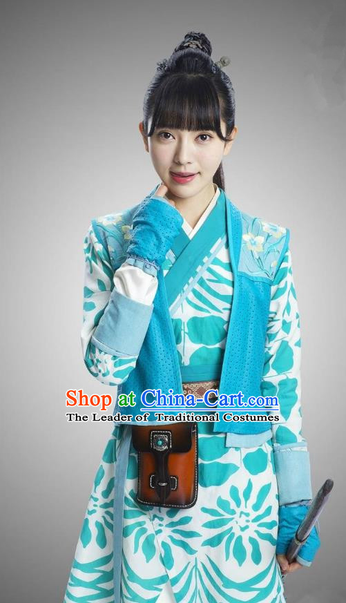 Traditional Chinese Handmade Ming Dynasty Heroic Woman Embroidery Costume and Headpiece Complete Set, Chinese Ancient Swordswoman Hanfu Dress