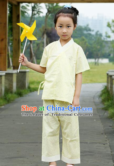 Traditional Chinese Han Dynasty Children Hanfu Kungfu Costume, China Ancient Martial Arts Yellow Clothing for Kids