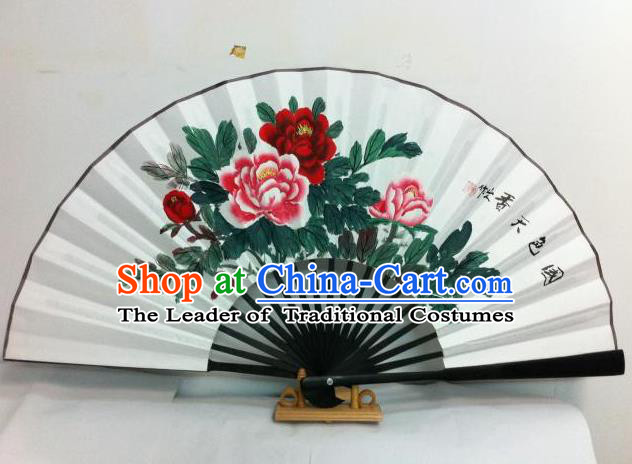 Traditional Chinese Crafts Peking Opera Folding Fan China Sensu Hand Painting Peony Chinese Xuan Paper Fan for Women