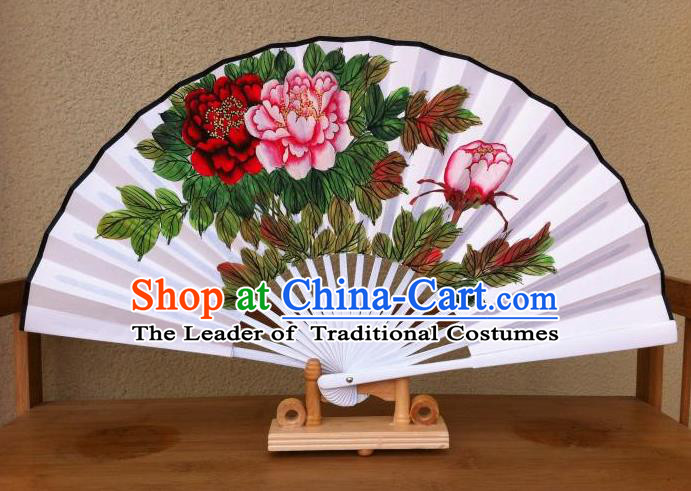 Traditional Chinese Crafts Peking Opera Folding Fan China Sensu Hand Painting Peony Chinese Xuan Paper Fan for Women