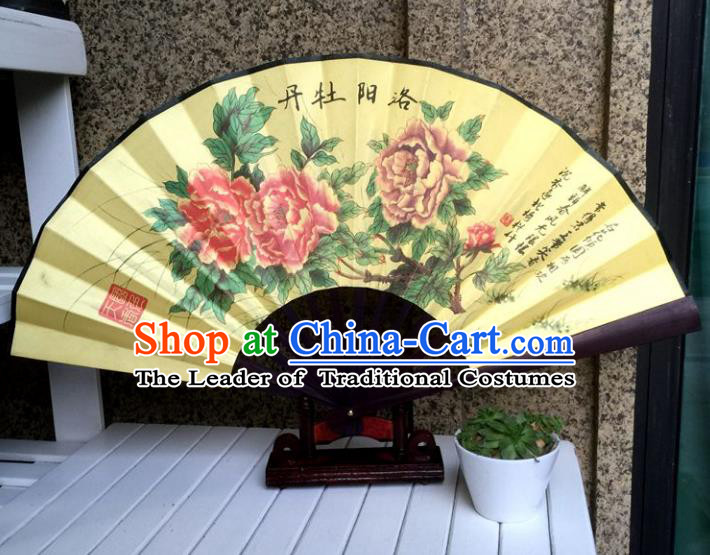 Traditional Chinese Crafts Peking Opera Folding Fan China Sensu Hand Painting Luoyang Peony Chinese Silk Fan for Women