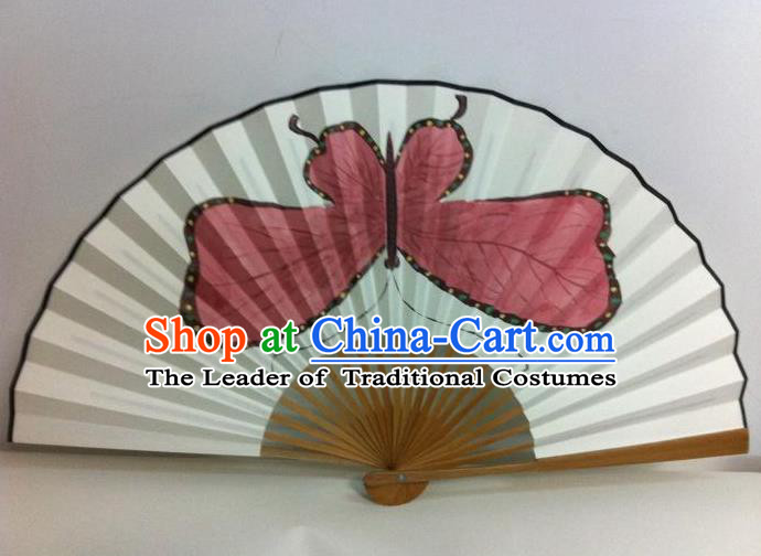 Traditional Chinese Crafts Peking Opera Folding Fan China Sensu Handmade Chinese Painting Red Butterfly Xuan Paper Fan for Men