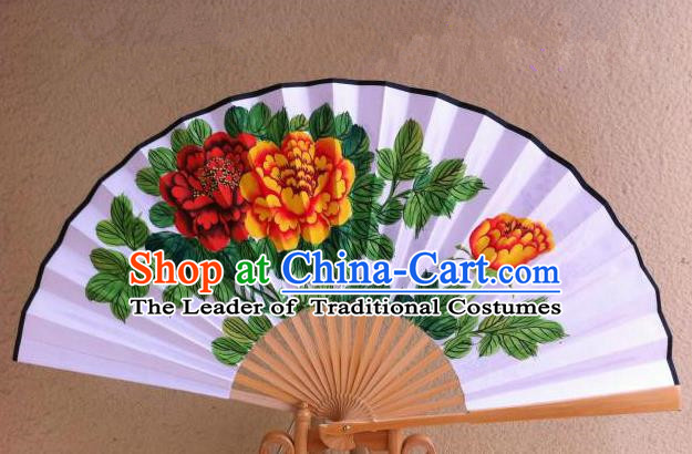 Traditional Chinese Crafts Peking Opera Folding Fan China Sensu Handmade Chinese Painting Flowers Xuan Paper Fan for Men