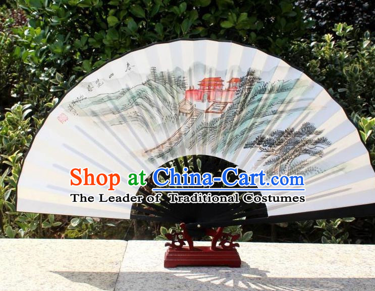 Traditional Chinese Crafts Peking Opera Folding Fan China Sensu Handmade Chinese Painting Spring Scenery Xuan Paper Fan for Women