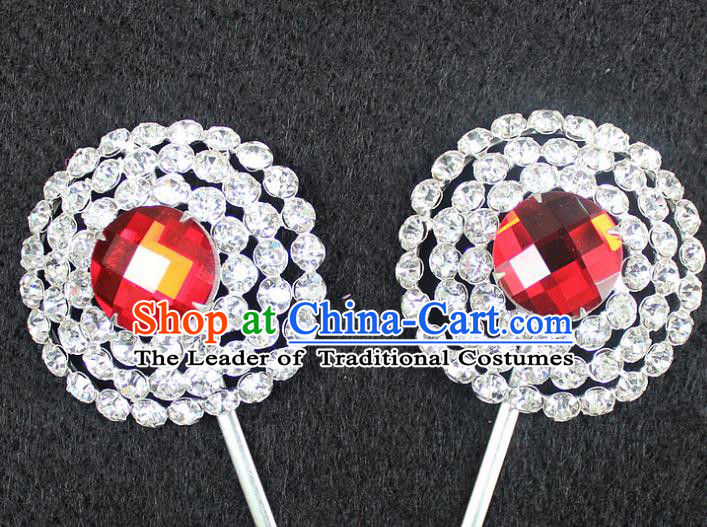 Traditional China Beijing Opera Young Lady Hair Accessories, Ancient Chinese Peking Opera Hua Tan Headwear Diva Red Crystal Hairpins