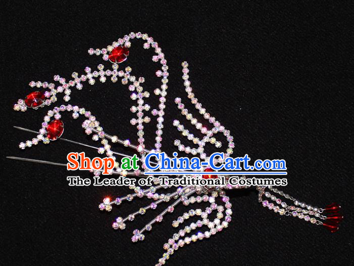 Traditional China Beijing Opera Young Lady Hair Accessories Tassel Step Shake, Ancient Chinese Peking Opera Hua Tan Headwear Diva Colorful Crystal Empress Phoenix Hairpins