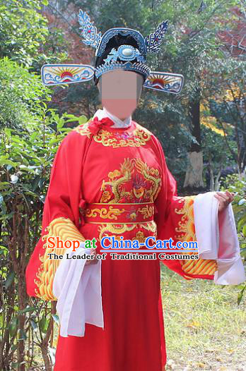 Traditional China Beijing Opera Niche Costume Lang Scholar Embroidered Robe and Headwear, Ancient Chinese Peking Opera Embroidery Gwanbok Clothing