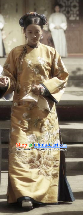 Story of Yanxi Palace Traditional Ancient Chinese Qing Dynasty Manchu Imperial Consort Costume, Chinese Mandarin Robes Imperial Concubine Embroidered Dress Clothing for Women