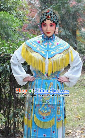 Traditional China Beijing Opera Hua Tan Costume Imperial Princess Embroidered Robe, Ancient Chinese Peking Opera Female Diva Embroidery Dress Blue Clothing