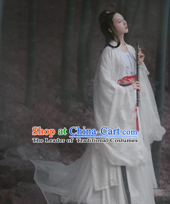 Traditional Ancient Chinese Young Lady Costume, Elegant Hanfu Clothing Chinese Jin Dynasty Imperial Princess Tailing Embroidered Dress Clothing for Women