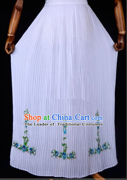 Traditional China Beijing Opera Young Lady Hua Tan Costume Embroidered Pleated Skirt, Ancient Chinese Peking Opera Diva Embroidery Bust Skirt