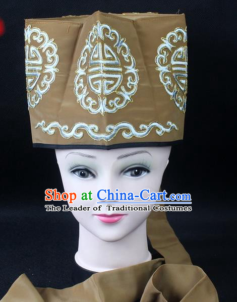 Traditional China Beijing Opera Hair Accessories Lao-Sheng Hat, Ancient Chinese Peking Opera Embroidery Bronze Landlord Hat