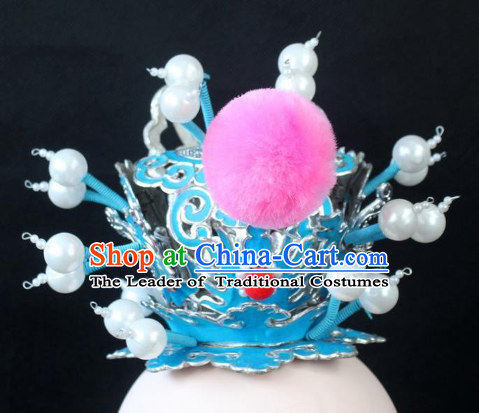 Traditional China Beijing Opera Lang Scholar Niche Tuinga, Ancient Chinese Peking Opera Crown Prince Pink Headwear