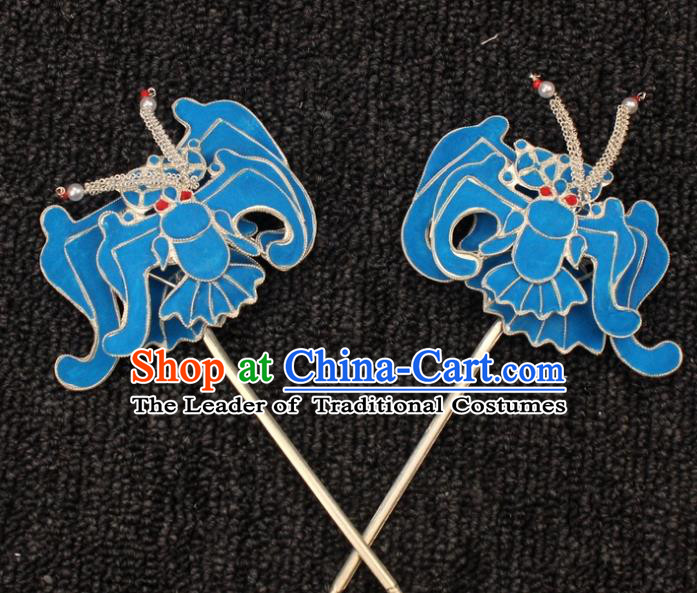 Traditional China Beijing Opera Young Lady Hair Accessories Bat Hairpins, Ancient Chinese Peking Opera Hua Tan Diva Headwear