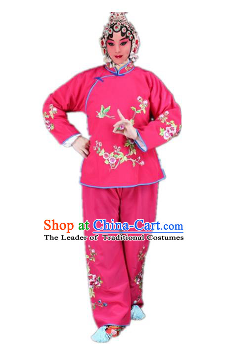 Traditional China Beijing Opera Young Lady Hua Tan Costume Maidservants Embroidered Rosy Clothing, Ancient Chinese Peking Opera Diva Embroidery Dress Clothing