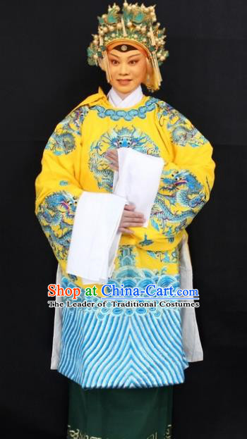 Traditional China Beijing Opera Old Women Costume Empress Dowager Embroidered Yellow Cape, Ancient Chinese Peking Opera Pantaloon Embroidery Dress Clothing