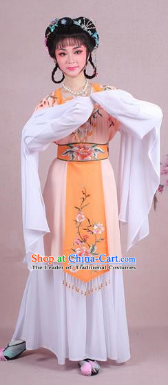 Traditional China Beijing Opera Young Lady Costume Embroidered Orange Servant Girl Dress, Ancient Chinese Peking Opera Diva Embroidery Peony Clothing