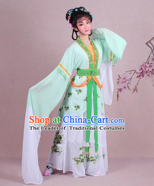 Traditional China Beijing Opera Young Lady Costume Embroidered Green Servant Girl Dress, Ancient Chinese Peking Opera Diva Embroidery Clothing