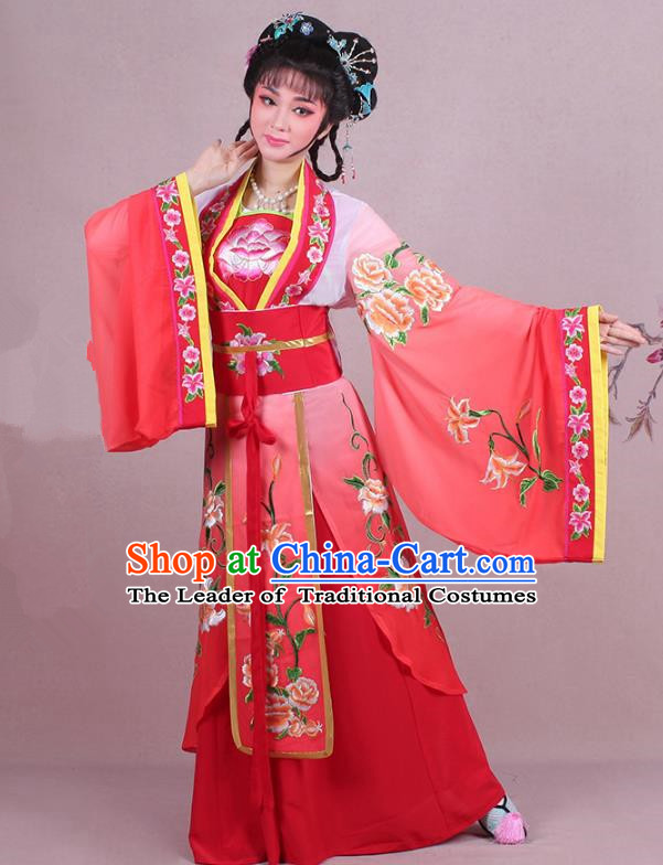 Traditional China Beijing Opera Palace Lady Costume Imperial Princess Embroidered Red Dress, Ancient Chinese Peking Opera Diva Hua Tan Embroidery Clothing