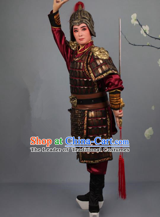 Traditional China Beijing Opera Swordplay Helmet and Armour Costume, Ancient Chinese Peking Opera Blues Female General Clothing