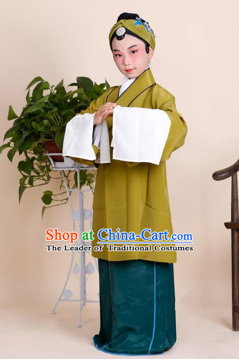 Traditional China Beijing Opera Old Women Costume, Ancient Chinese Peking Opera Pantaloon Ginger Dress Clothing for Kids