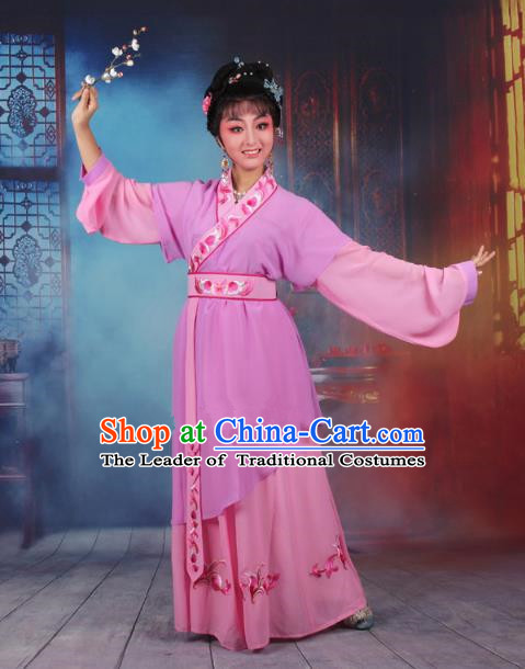 Top Grade Professional Beijing Opera Young Lady Costume Servant Girl Light Purple Embroidered Dress, Traditional Ancient Chinese Peking Opera Maidservants Embroidery Clothing