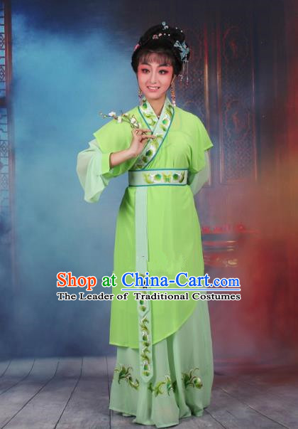 Top Grade Professional Beijing Opera Young Lady Costume Servant Girl Green Embroidered Dress, Traditional Ancient Chinese Peking Opera Maidservants Embroidery Clothing