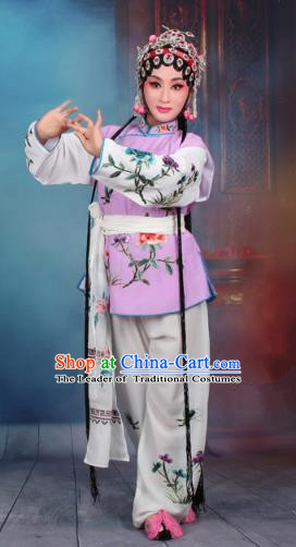 Top Grade Professional Beijing Opera Young Lady Costume Mui Tsai Purple Embroidered Vest Clothing, Traditional Ancient Chinese Peking Opera Maidservants Embroidery Clothing