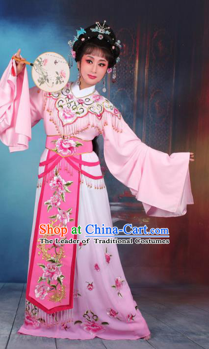 Top Grade Professional Beijing Opera Diva Costume Hua Tan Pink Embroidered Dress, Traditional Ancient Chinese Peking Opera Princess Embroidery Peony Clothing