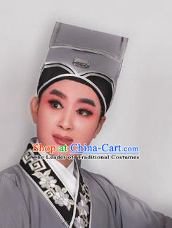 Top Grade Professional Beijing Opera Niche Costume Scholar Grey Hat Headwear, Traditional Ancient Chinese Peking Opera Young Men Headpiece