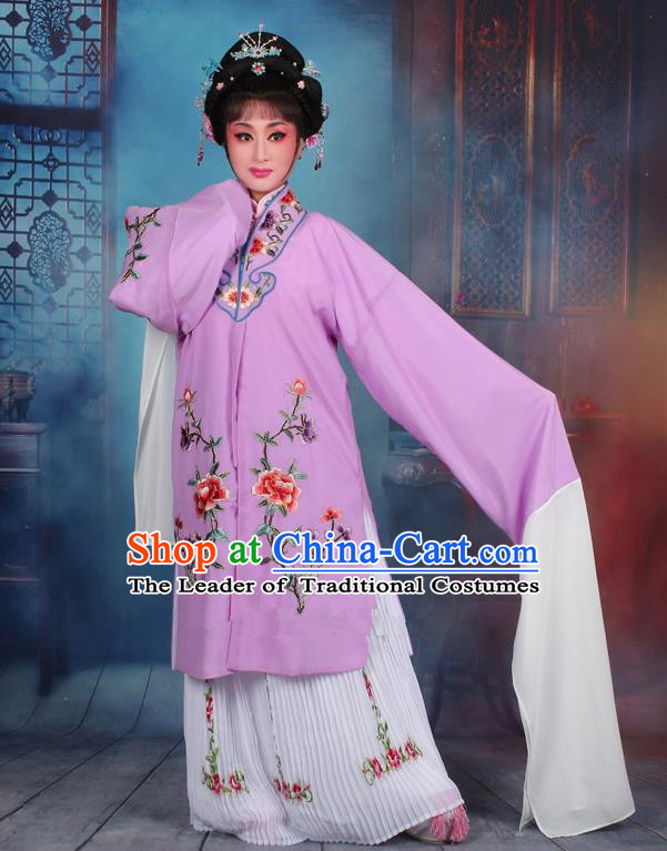 Top Grade Professional Beijing Opera Palace Lady Costume Hua Tan Purple Embroidered Cape Dress, Traditional Ancient Chinese Peking Opera Diva Embroidery Clothing